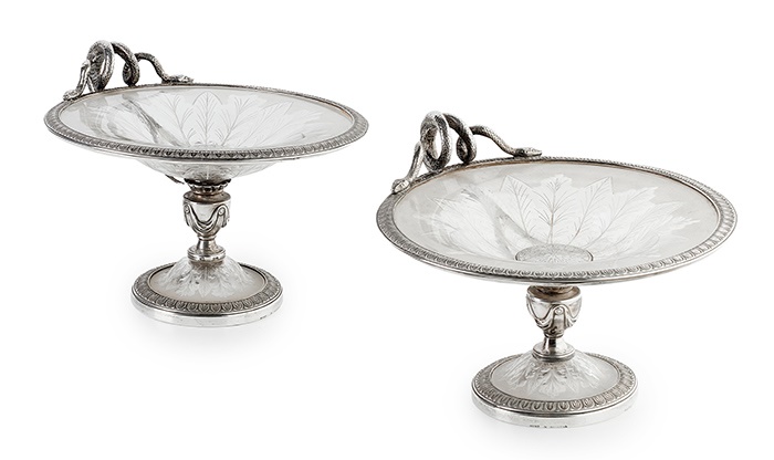 LOT 244 | PAIR OF VICTORIAN SILVER MOUNTED AND CUT GLASS COMPORTS BY JOHN SAMUEL HUNT